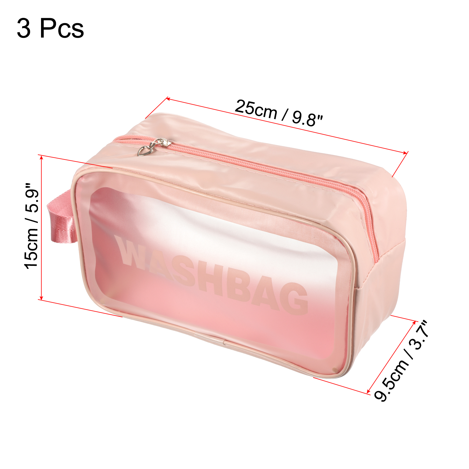 Uxcell 5.9"x9.8"x3.7" PVC Clear Toiletry Bag Makeup Bags with Zipper Handle Pink 3 Pack - image 2 of 5
