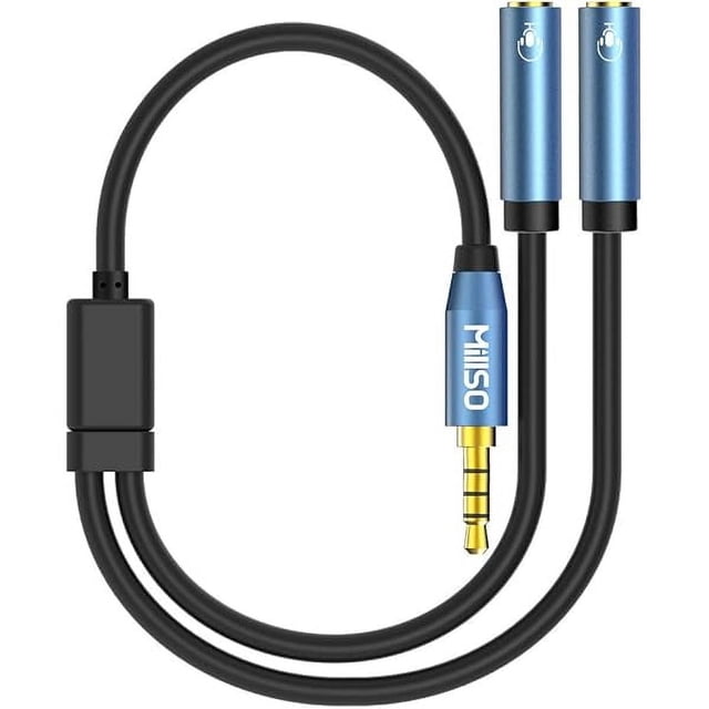 wonima11 MillSO Headset Splitter for 2 TRRS Headphones or Mics - 3.5mm Jack Adapter TRRS 4-Pole Splitter Male to 2 Dual Female Adapter