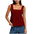 thumbnail image 2 of hoksml Women's Checkered Print Square Neck Tank Top, Back Tie Sleeveless Babydoll Blouse, 2 of 7