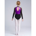 thumbnail image 5 of YiZYiF Kids Girls Long Sleeve Metallic Shiny Ballet Dance Leotard Gymnastics Figure Skating Bodysuit Purple 16, 5 of 7