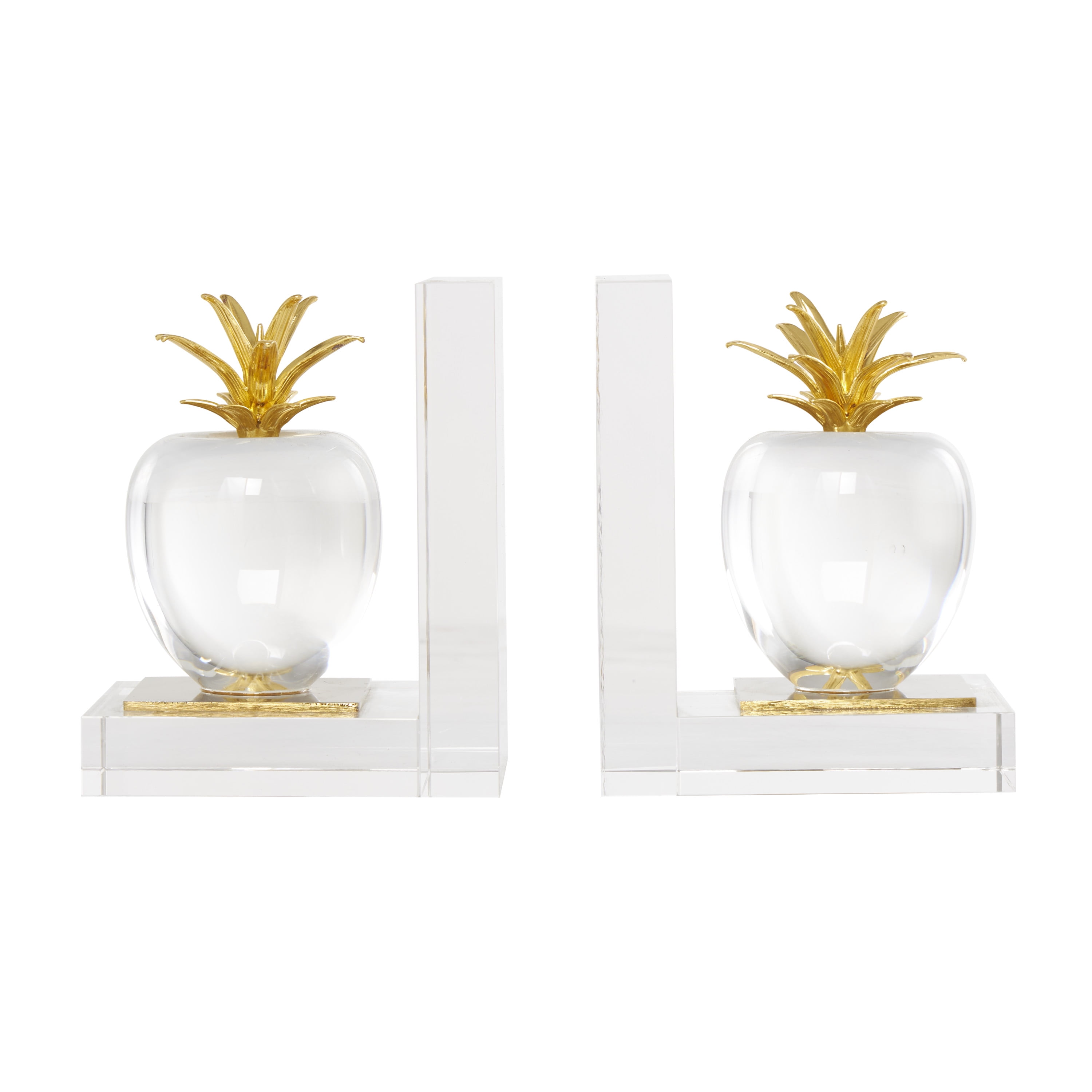 DecMode 4" Apple Fruit Clear Crystal Bookends with Gold Leaves (Set of 2)