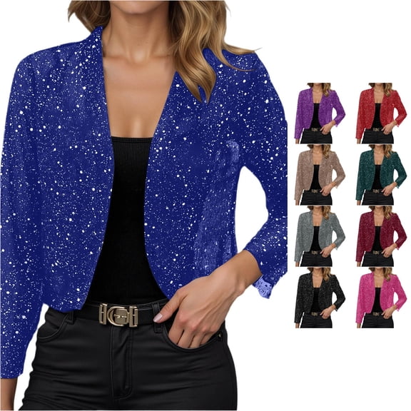 Jane Wardrobe Sequin Glitter Cropped Bolero Jacket for Women, Open Front Long Sleeve, Lightweight Party Evening Outerwear, 1 Piece, S-XXL, Plus Size Friendly