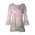 thumbnail image 4 of hxobax Women Vintage Floral Tunic Blouse Ruffle 3/4 Sleeve Tshirts V Neck Button Shirts Pleated Tops, 4 of 5