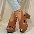 thumbnail image 6 of Viluyesy Women's Block Heels Sandals, Peep Toe Adjustable Ankle Buckle PU Leather Summer Fashion Comfort Shoes Brown 7, 6 of 7