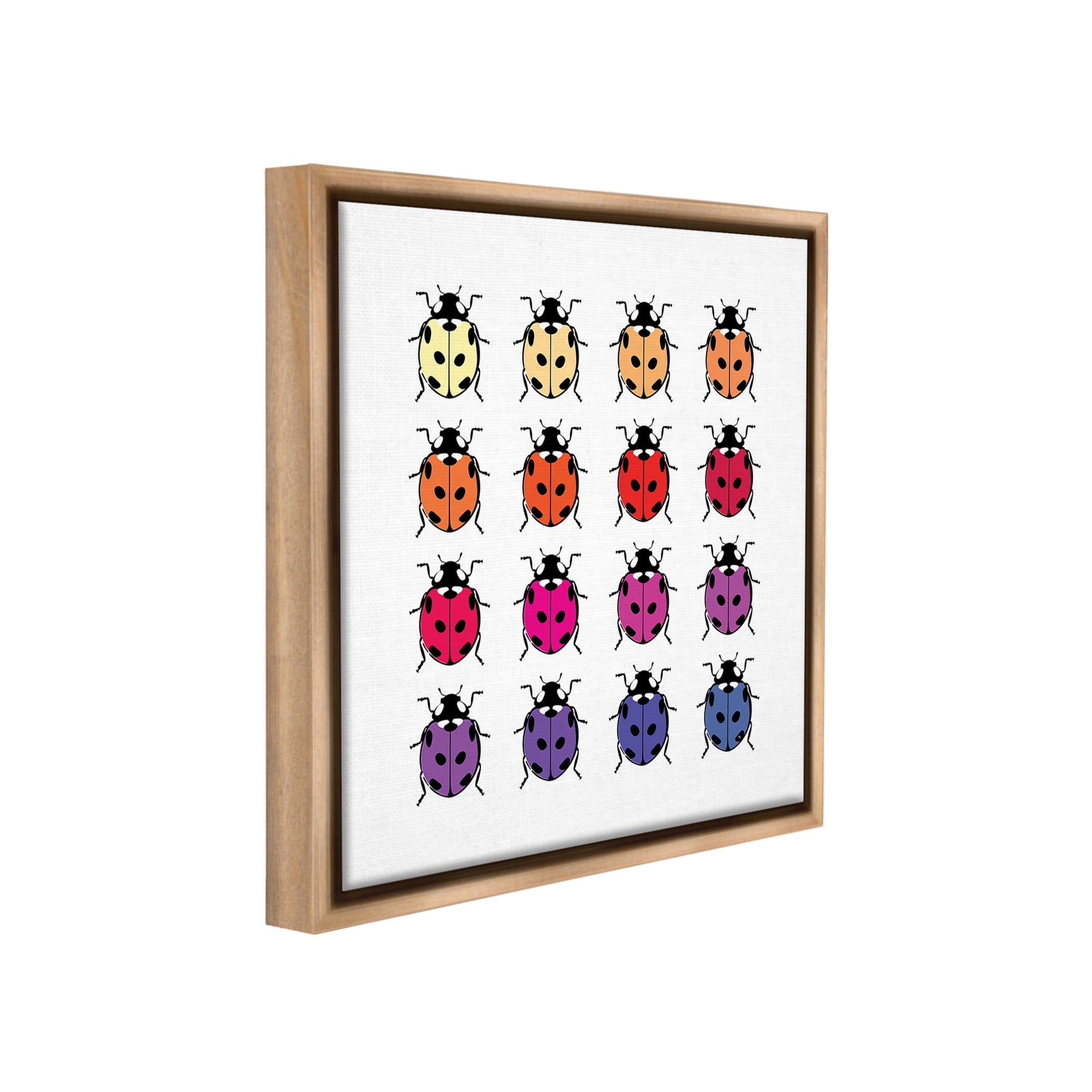 Stupell Industries Rainbow Ladybugs Pattern Animals & Insects Painting Brown Floater Framed Canvas Art Print Wall Art, 25 x 25