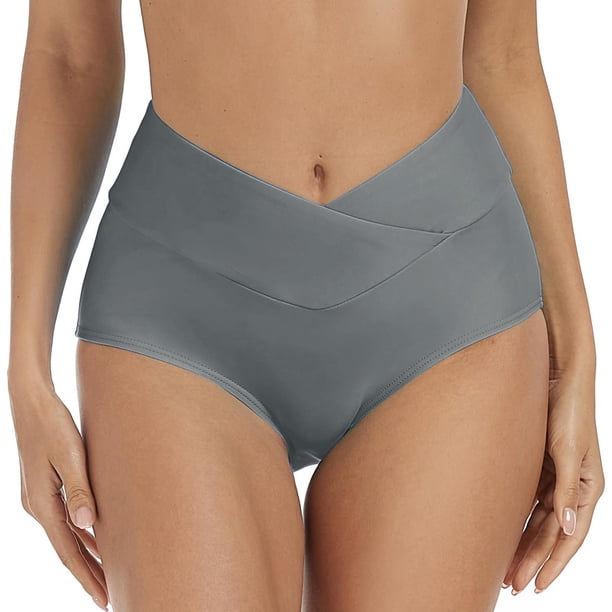 Gibobby Bañador de Bikini Mujeres Vintage cintura alta Bikini parte inferior traje de baño calzoncillos Bikini parte inferior lateral Tanga baño Swimbott(Gris,G)