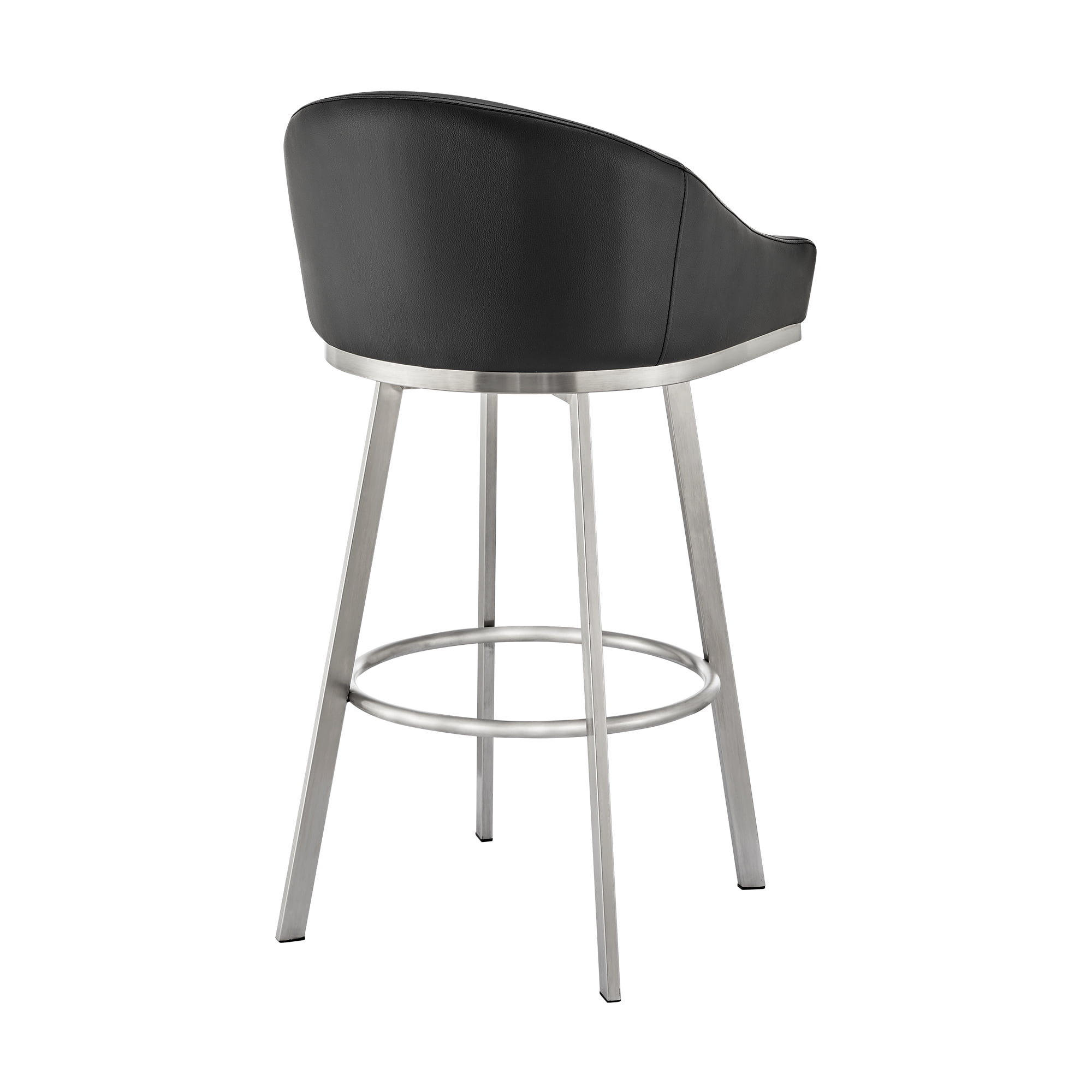 Armen Living Eleanor26" Swivel Counter Stool in Brushed Stainless Steel and Black Faux Leather