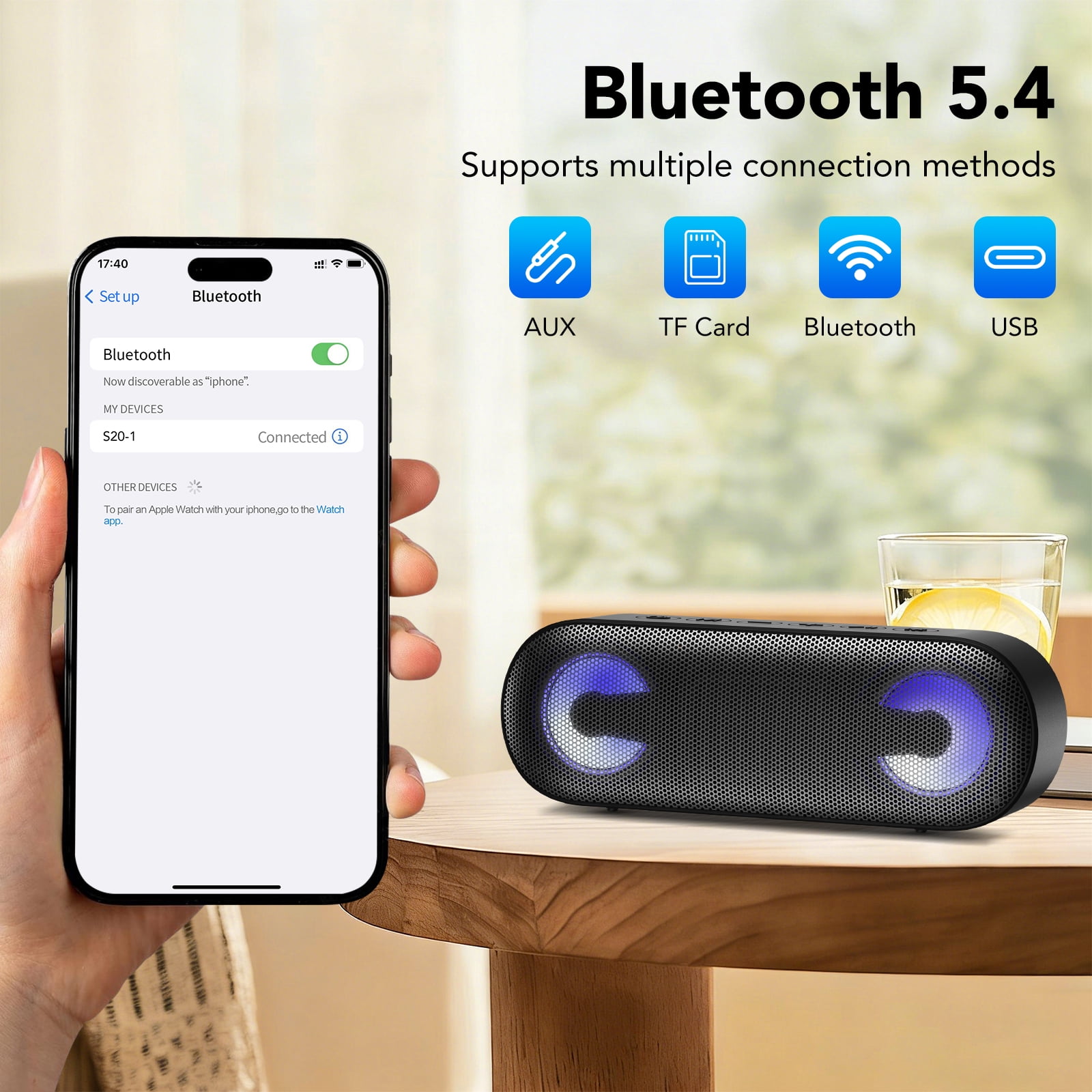 Portable Bluetooth Speaker IPX7 Waterproof, 30W HD Stereo Sound Wireless Speaker Bluetooth 5.4, Deep Bass, 30H Playtime, TWS Pairing, 6 RGB lights, Speakers for Home/Party/Outdoor, Gift Ideas