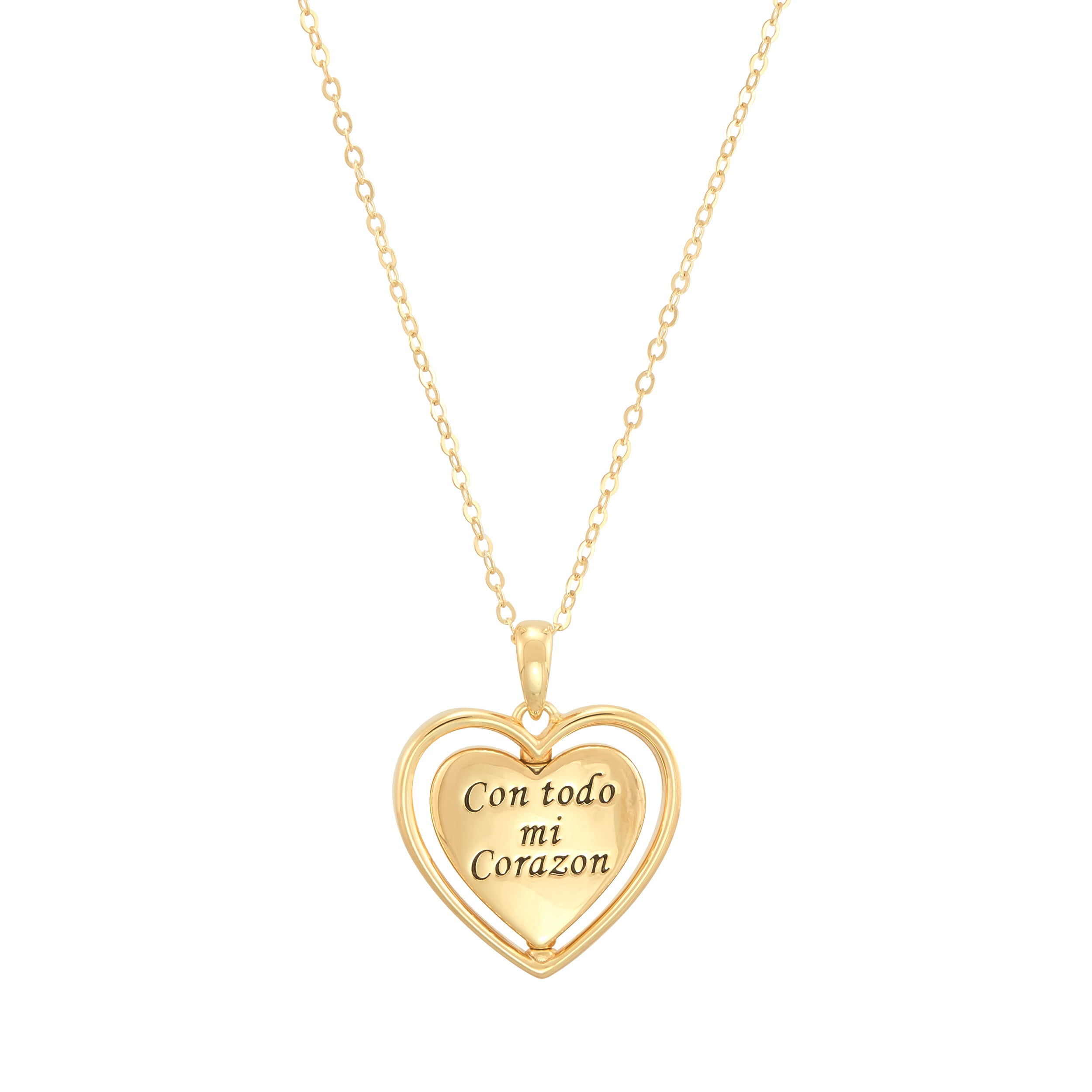 Brilliance Fine Jewelry Sterling Silver 14KT Gold Plated Spinning "Abuela" Heart Pendant Necklace, 20"