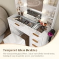 thumbnail image 6 of MIDOQIN Makeup Vanity Desk with Mirror and LED Lights, Fluted Makeup Vanity Table with Charging Station and Holder, Modern Glass Top Vanity Table with 5 Drawers for Bedroom, 6 of 7