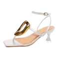 thumbnail image 7 of Kitten Heels for Women Open Square Toe Fashion Metal T-Strap Slingback Sandals Casual Dress Ankle Strap Pumps Shoes White Size 5, 7 of 7