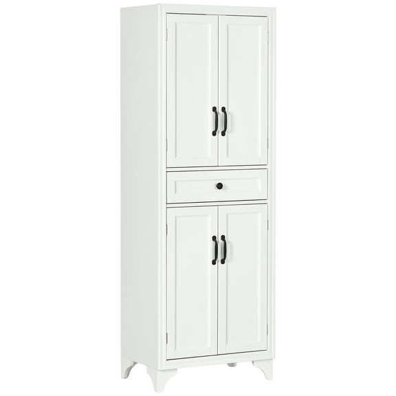 HOMCOM 67" Tall Freestanding Kitchen Pantry Cabinet, 4-Door Storage Cabinet with Drawer and Adjustable Shelves for Dining Room, White