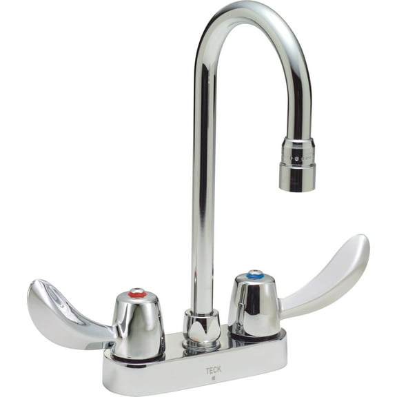 Delta 27C4842 Commercial Double Handle Ceramic Disc Lavatory Faucet with Gooseneck Spout and Vandal Resistant Hooded Blade Handles, Chrome
