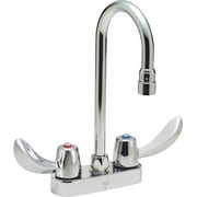 Delta 27C4842 Commercial Double Handle Ceramic Disc Lavatory Faucet with Gooseneck Spout and Vandal Resistant Hooded Blade Handles, Chrome