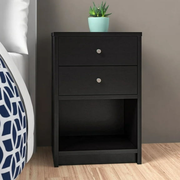 CQAOE 2-Drawer Nightstand Bedside Table with Storage Shelf, Modern Bedroom End Table for Home, Living Room, Small Spaces, Black
