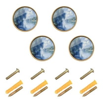 Yayeee 4 Pack Cabinet Knobs with Screws Round Zinc Drawer Pulls for Kitchen, Plants and River