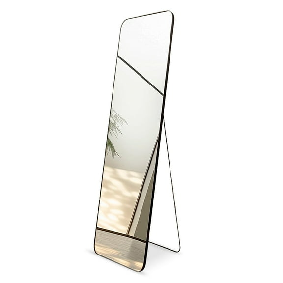 Full Lenght Mirror with Stand for Bedroom 57.8" Black Metal Frame