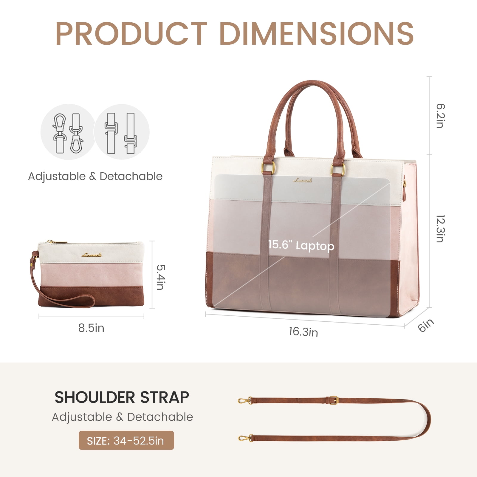 Lovevook Vintage Handbag Purses, Large Laptop Tote Bag for Women Fit 15.6 Inch Laptop, Tote Bag, Waterproof Pu Leather Work Bags for Elegance Ladies