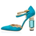 thumbnail image 2 of FSJ Women Sexy Crystal Sturdy Block High Heels Pumps Pointed Closed Toe Ankle Strap Adjustable Double Buckle Strap D'Orsay Sandals Party Wedding Shoes Size 9.5 Blue, 2 of 4