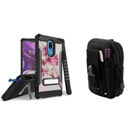 BC Tri Shield Series Compatible with LG Stylo 5 (2019) Case Military Grade Certified Rugged Cover (Cherry Blossom) with Tactical MOLLE Organizer Travel Pouch and Atom Cloth for LG Stylo 5