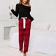 thumbnail image 2 of Conjunto de pijama de manga larga para mujer, pantalones a cuadros con cierre de cordón, jersey, Top transpirable, conjunto de ropa de descanso de 2 piezas, negro XL, 2 of 6