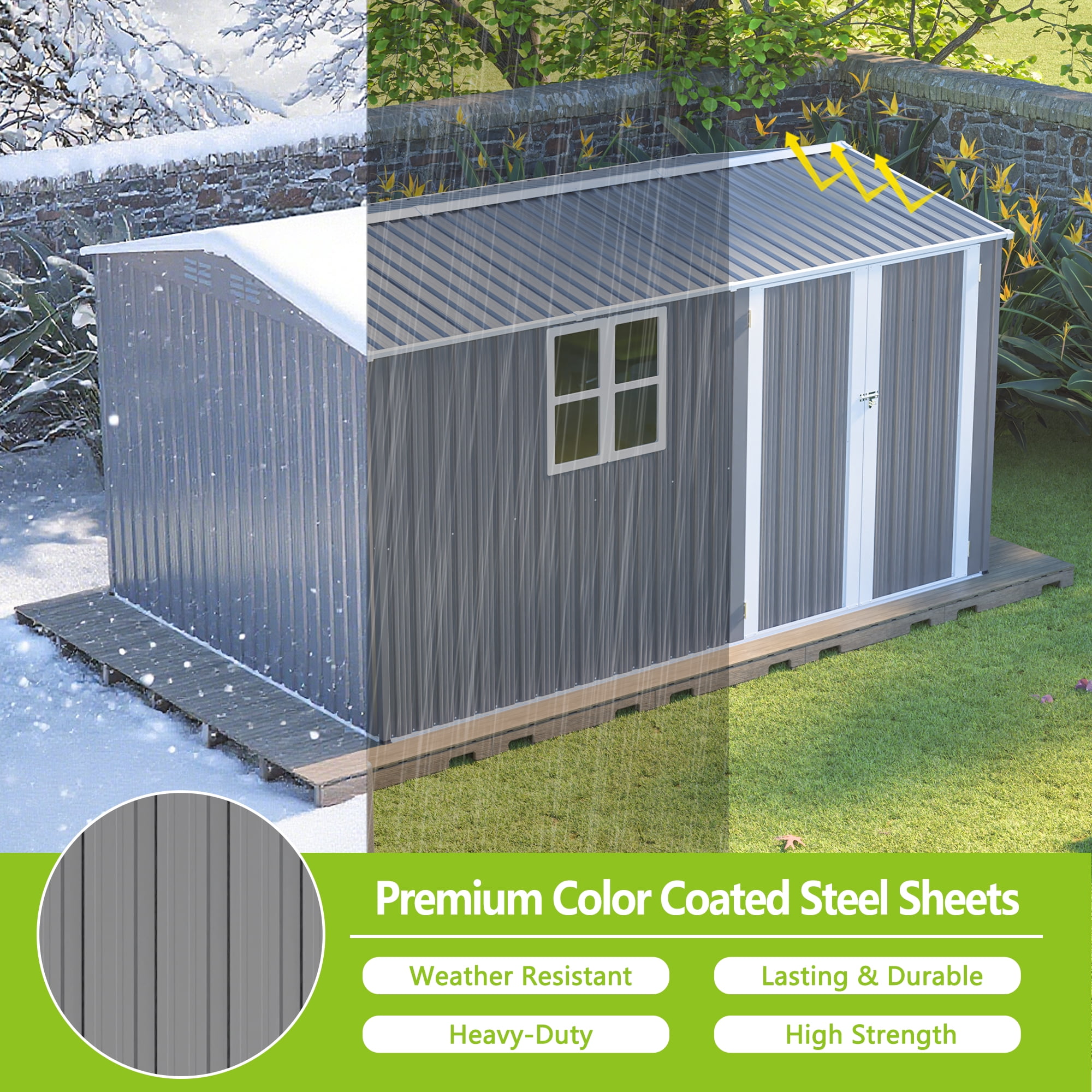 MAYEERTY 6x4FT Compact Outdoor Metal Storage Shed, Galvanized Steel Tool Shed with Lockable Door & Ventilation, All-Weather Organizer for Backyard, Garden & Patio