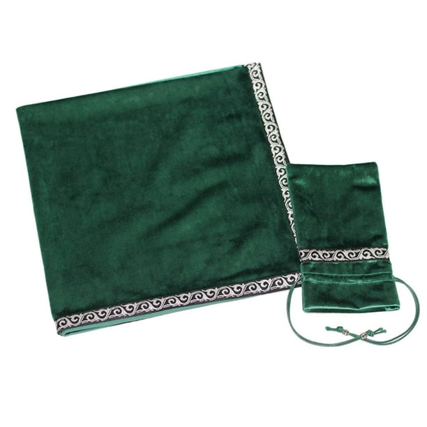 Mantel de terciopelo con borde y cordón para mesa con diseño vintage de cartas del Tarot de altar Verde