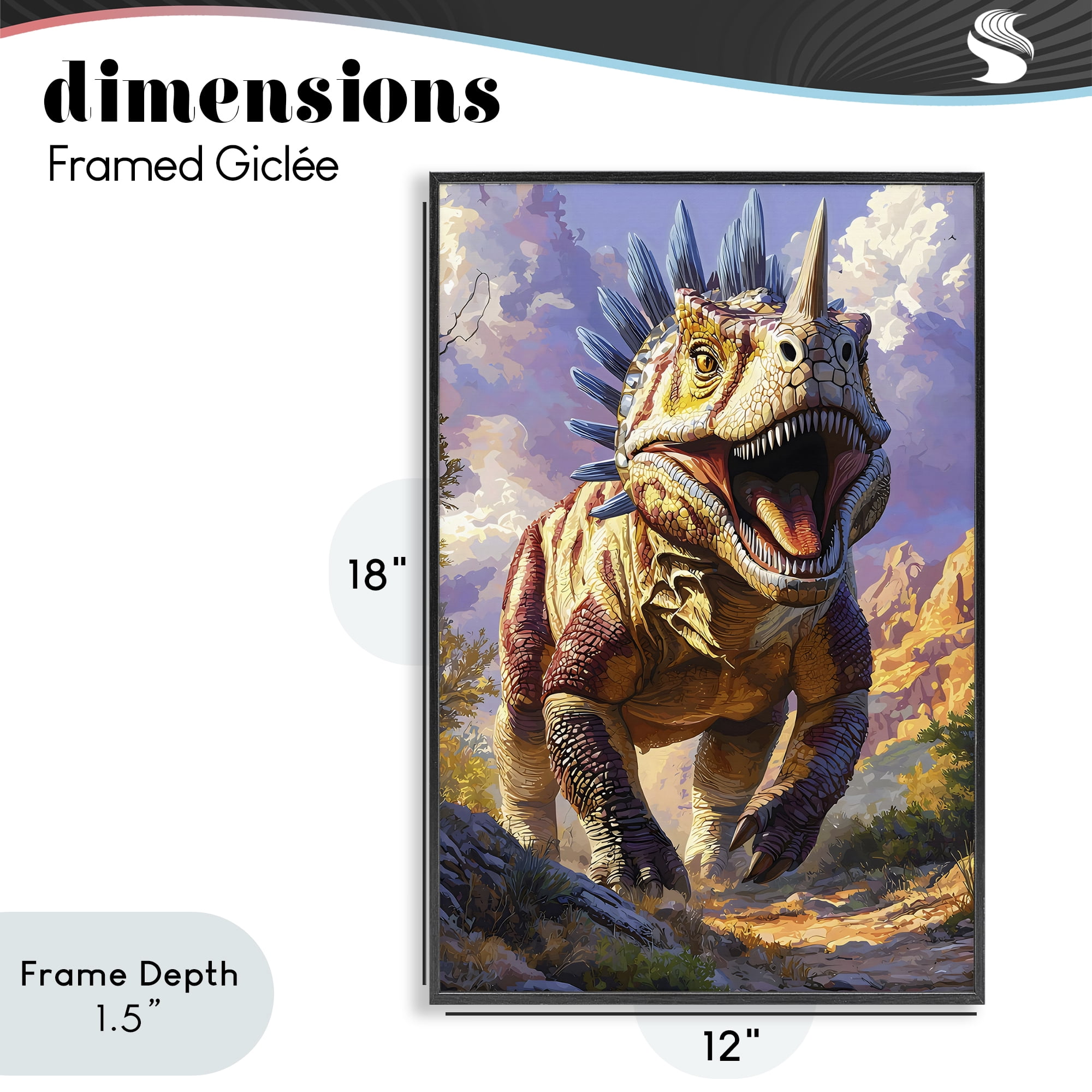 Stupell Industries Fierce Horned Dinosaur Black Framed Giclee Art, design by Creative Studio