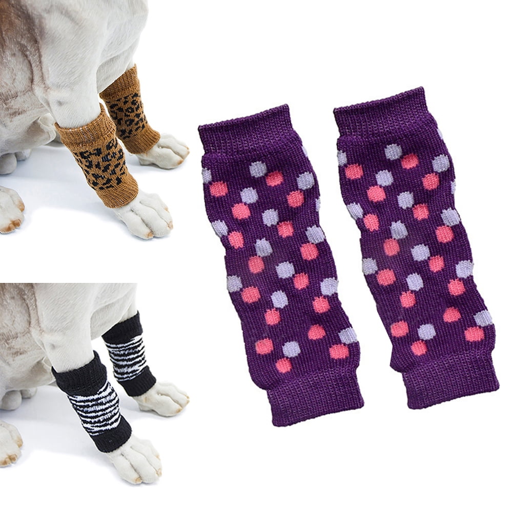 Lubelski 4pcs Set Winter Pet Dog Leg Socks Zebra Leopard Dots Print Non Slip Leg Warmers Other S