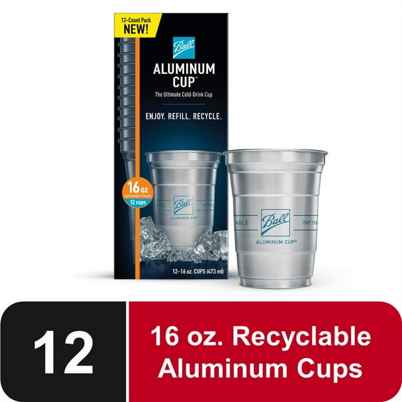 Ball Aluminum Cup, Disposable Recyclable Cold-Drink Cups, 16 oz. Cups, 12 Count