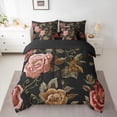 thumbnail image 2 of Manfei Gold Pink Floral Twin Bedding Sets 7pcs for Girls, Embroidery Flower Bedding Comforter Set, Tropical Garden Blossoms Sheet Sets, Breathable Home Decor, 2 of 8