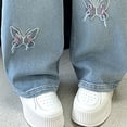 thumbnail image 4 of EnJoCho Teen Girls Cargo Jeans Wide Leg Ripped Baggy Elastic High Waist Vintage Denim Pants Multi Pocket Bottoms Hi𝗉 Hop Style For Kids Holiday Streetwear Fashion Outfit, 4 of 9