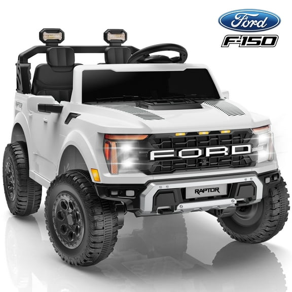 Ford F150 Raptor 24v 2 Seater Ride on Car for Kids, 4 Wheeler Electric Cars for Kids w/Remote Control, Toddler Ride on Toys w/ LED Lights, Bluetooth, Soft Start for Kids Girls Boys Ages 3-8, White