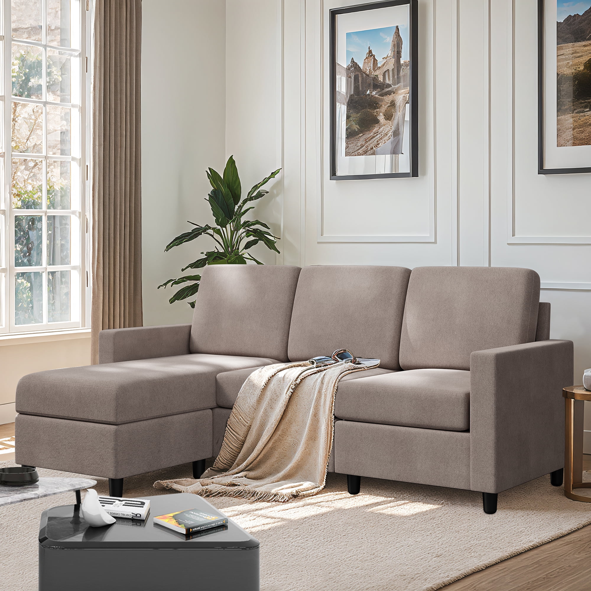 Sobaniilo Sectional Sofa with Movable Ottoman, LShaped Convertible