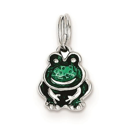 - 925 Sterling Silver Green Enameled Frog Solid Charm Pendant 15mmx9mm