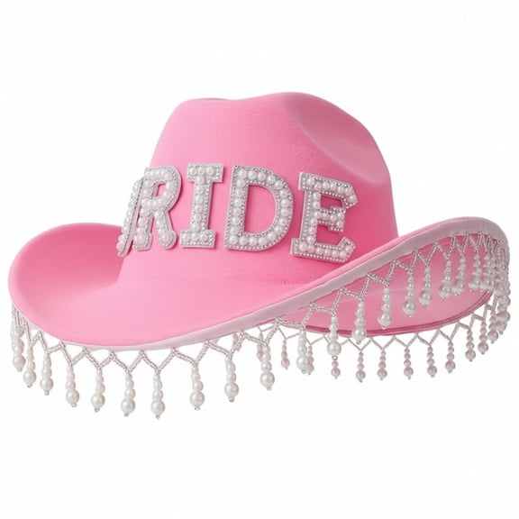 Hsqqdc Pearl Embellished Bridal Western Hat, Rhinestone Cowgirl Hat for Bachelorette Parties