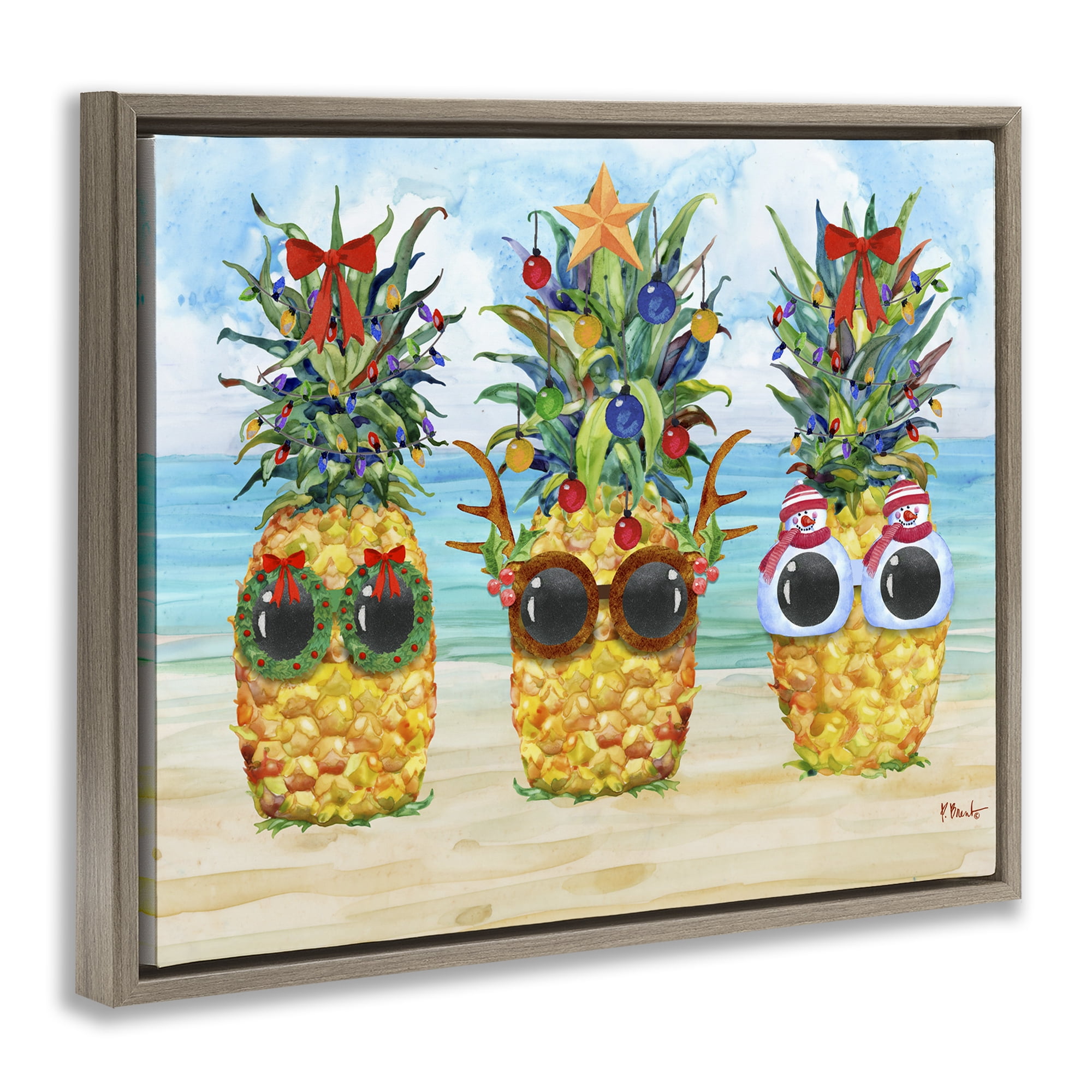 Stupell Industries Christmas Cool Pineapples Holiday Painting Brown Floater Framed Art Print Wall Art, 31 x 25