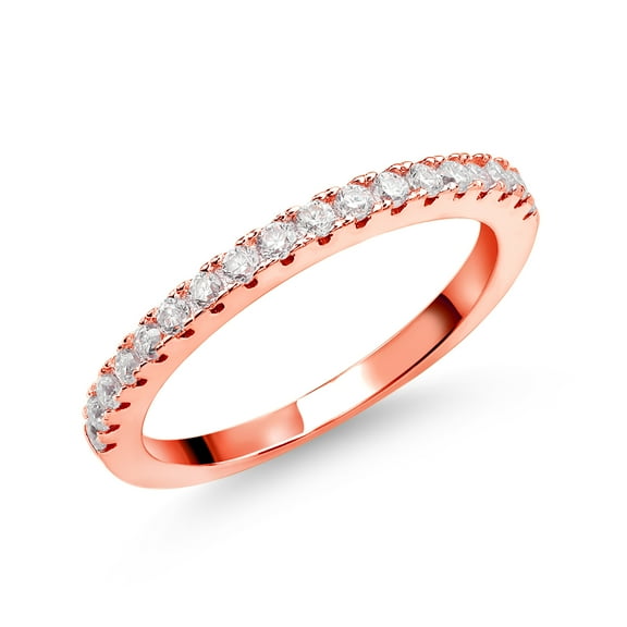Gem Stone King 18K Rose Gold Plated Silver Eternity Wedding Band Ring with Moissanite (0.30 cttw, Size 8)