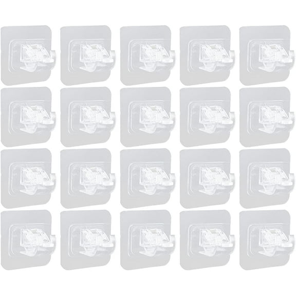 20pcs No Drill Curtain Rod Brackets, Self Adhesive Curtain Rod Holders Curtain Rod Hooks Wall Curtain Fixed Clip for Curtain Rod Pole