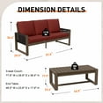 thumbnail image 3 of INTER HUT 2 Piece Cedar Patio Conversation sets, Modern Solid Wood 3-seater Sofa Couch with Cushion and Coffee Table, for Garden, Backyard, Red, 3 of 8