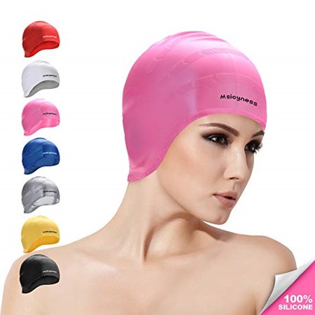 Msicyness Swim Cap Cover Ears For Long Hair 100 Silicone Swimming