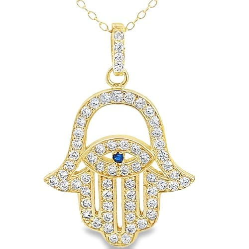 My Daily Styles 925 Sterling Silver Hamsa CZ Pendant Necklace (Yellow)
