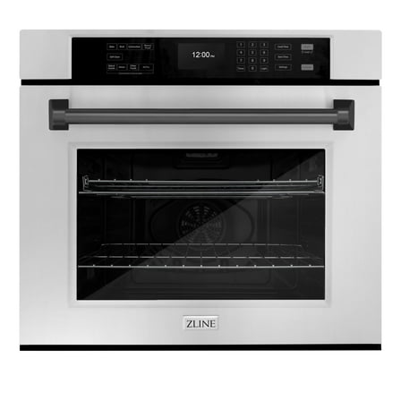 ZLINE 30 in. Autograph Edition Professional Convection Single Wall Oven with Air Fry and Self Clean in Stainless Steel with Matte Black Handle (WASZ-30-MB)