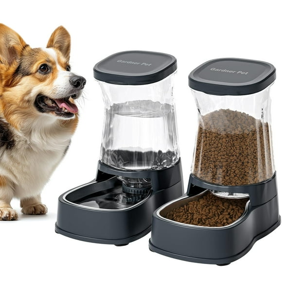 Gardner Pet Distributeur d'Eau Automatique pour Chien, Gravité, en Acier Inoxydable, Abreuvoir et Distributeur de Nourriture, Ensemble, 100 % Sans BPA, Grande Capacité, Bols d'Alimentation pour Chiens, Chats et Autres Animaux de Compagnie de Taille Moyenne et Grande