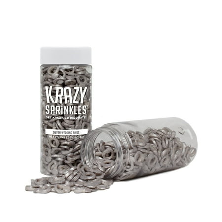 Silver Wedding Ring Shaped Sprinkles (1/2 Cup, 1x Jar) Candy Decor for Cakes & Baking by Krazy Sprinkles