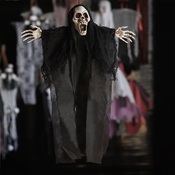 Decoraciones de Halloween, adornos de Halloween, regalos de Halloween, colgante de Halloween pequeño de tamaño natural, calavera de Halloween con ventosas para decoraciones colgantes, colgante de Hall