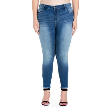 Cello Juniors' Plus Size Mid Rise Crop Skinny Jean with Raw Hem