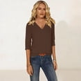 thumbnail image 4 of SBYOJLPB Women's Top 3/4 Sleeve V-Neck Solid Color Tops, 4 of 7