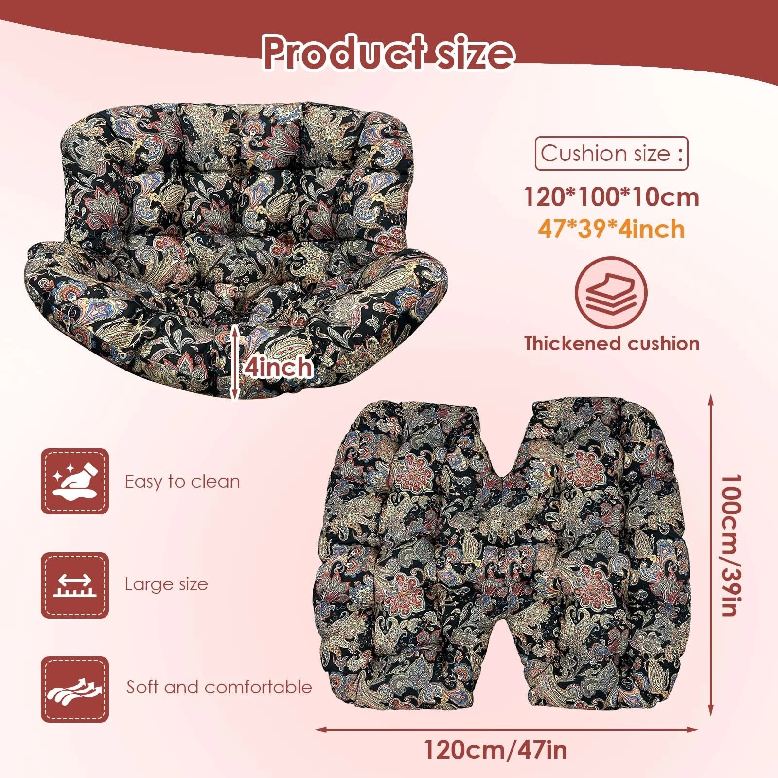 TOPCHANCES Egg Chair Cushion Only, Water-Resistant Outdoor Rocking Chair Cushion, Thick Papasan Seat Cushion with Ties for Patio, Porch, Balcony, Garden (Ethnic Style)