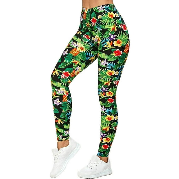 Buttery Soft Tropicana Floral Extra Plus Size Leggings - 3X-5X (XPlus One Size,Green)